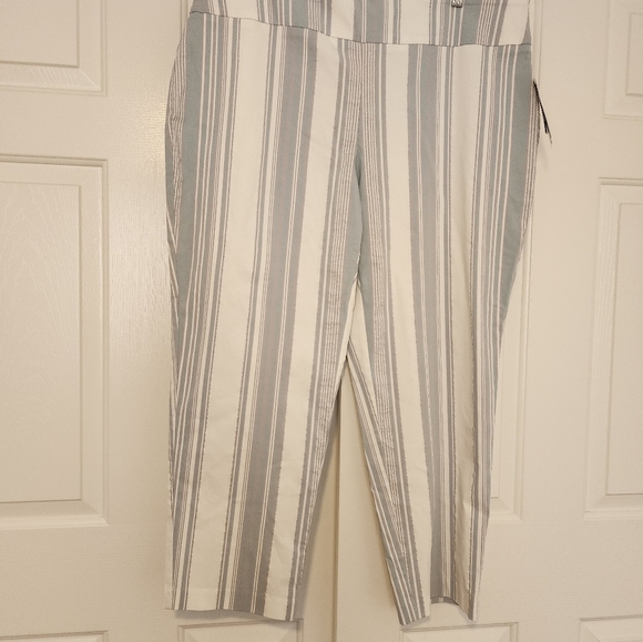 ATTYRE Slim Leg Wide Waist Band Aqua & White Metalic Striped Pants Size 20W NWT - Picture 2 of 7